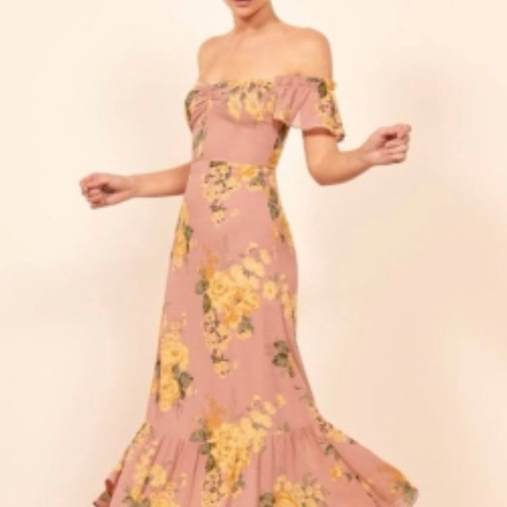Reformation midi dress, pink and yellow floral.  Size 10